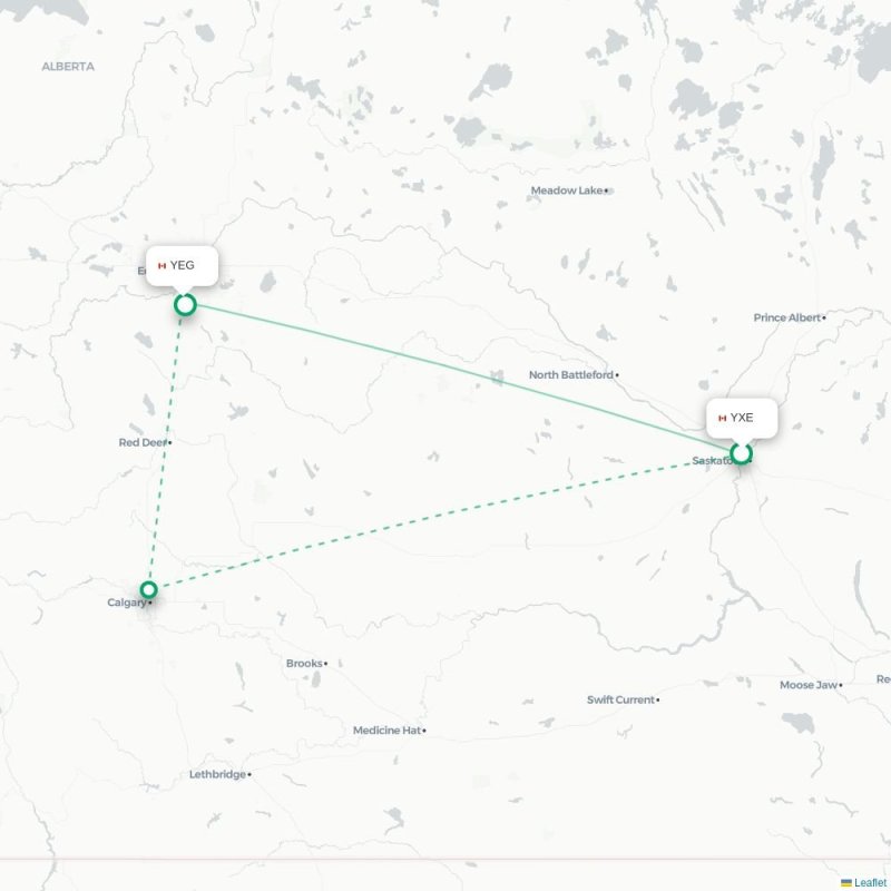 YXE - YEG route map