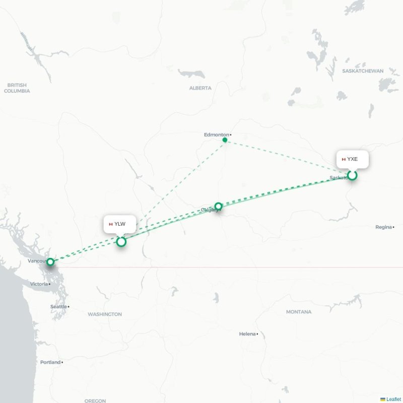 YXE - YLW route map