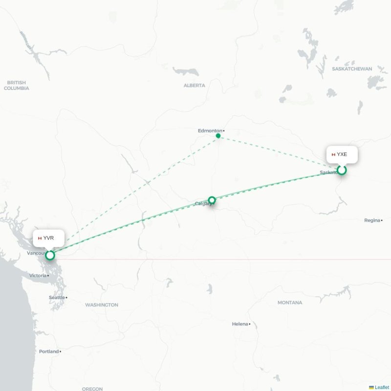 YXE - YVR route map