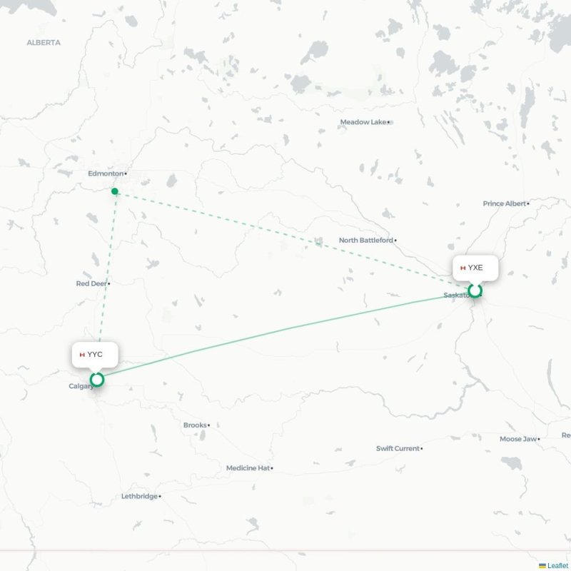 YXE - YYC route map