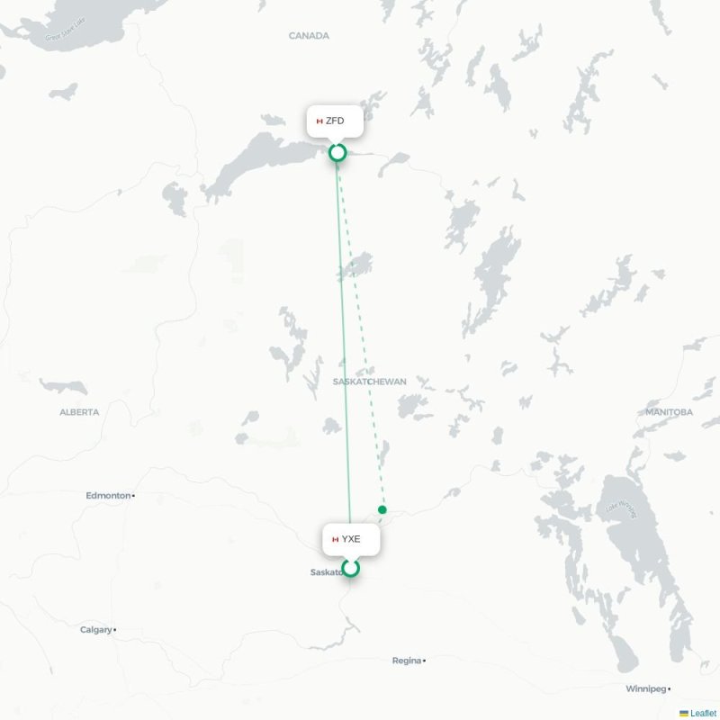 YXE - ZFD route map