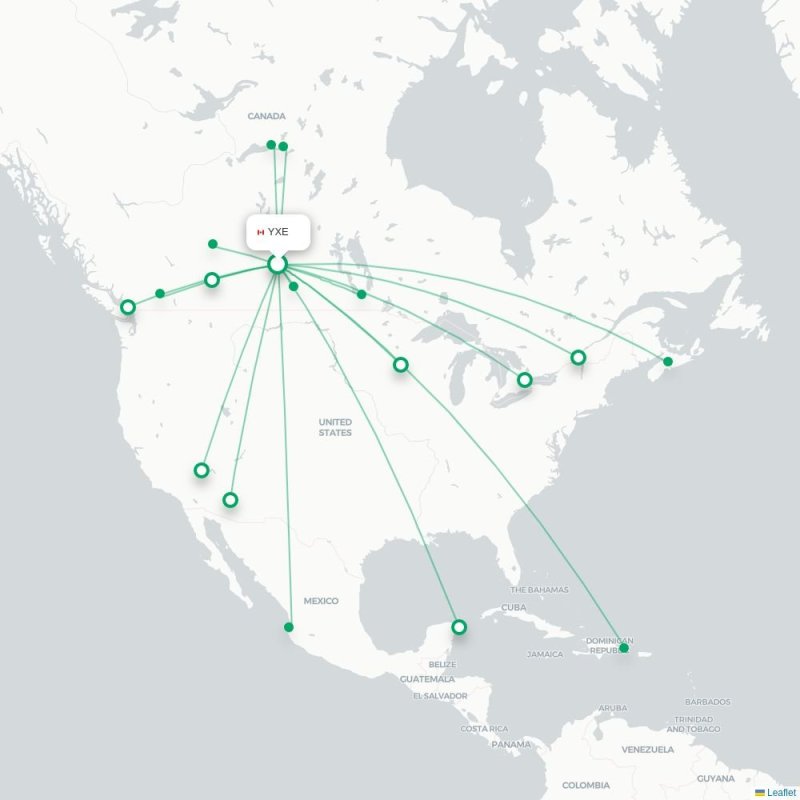 ZWL - YXE route map