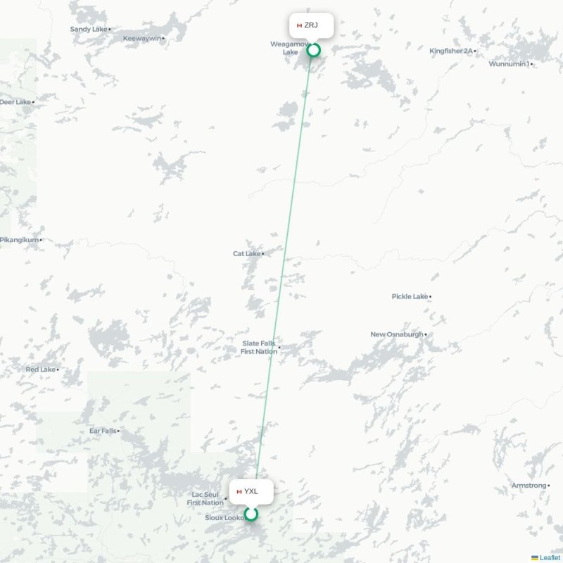 YXL - ZRJ route map
