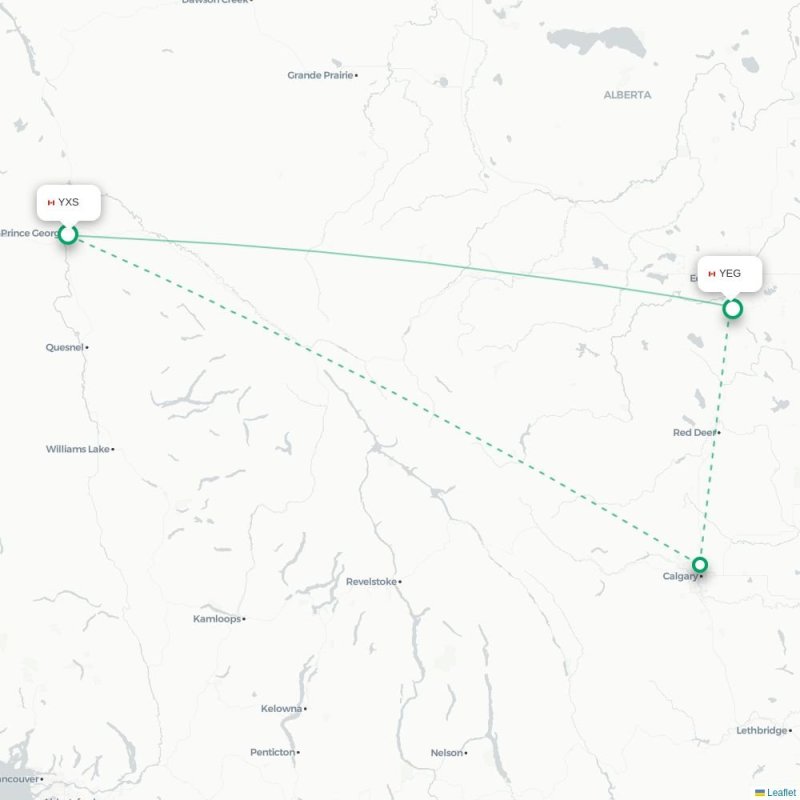 YXS - YEG route map