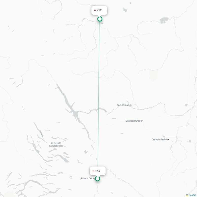 YXS - YYE route map