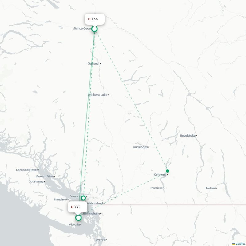 YXS - YYJ route map