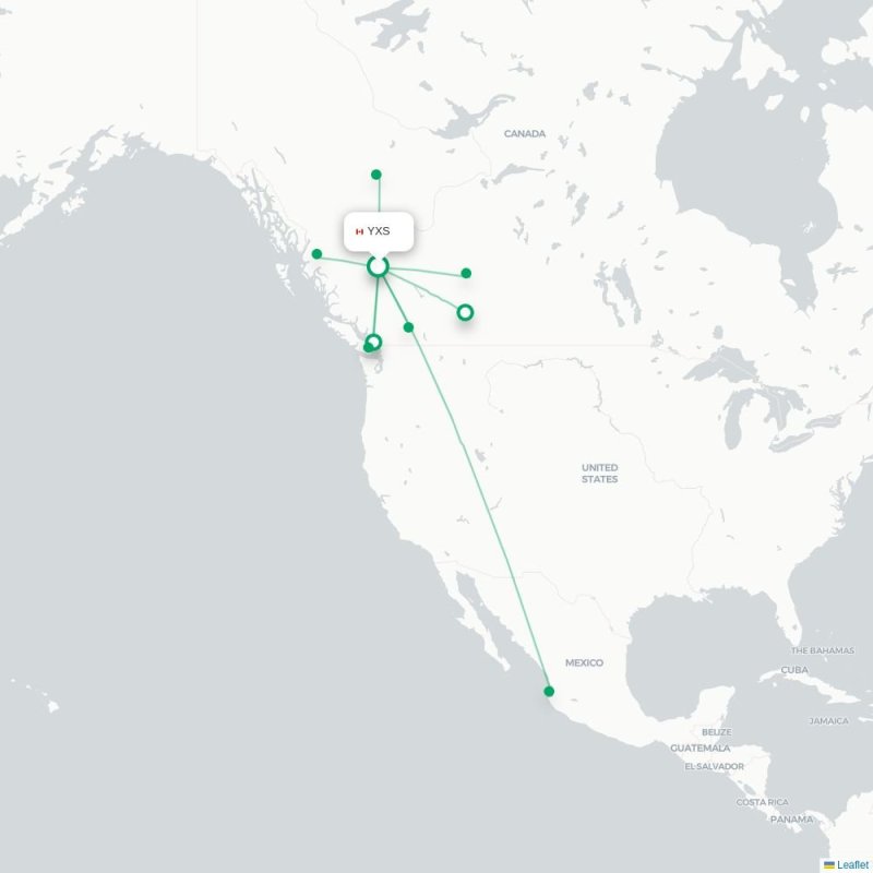YXS - YYC route map