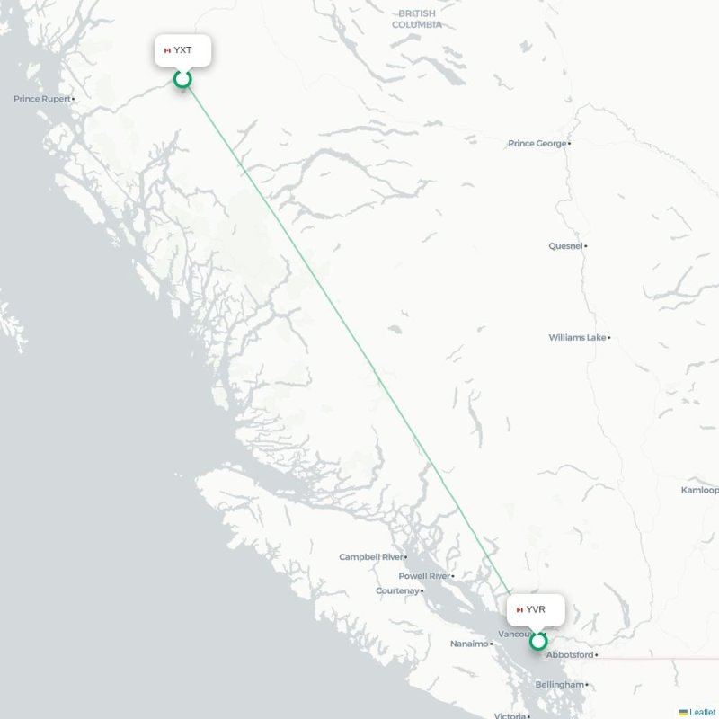 YXT - YVR route map