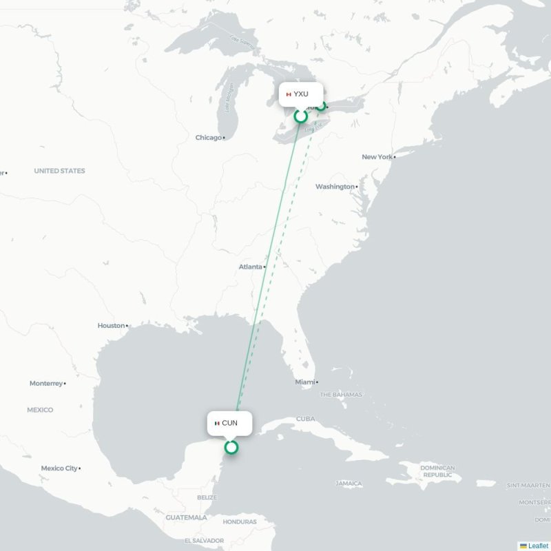 YXU - CUN route map