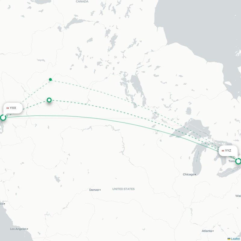 YXX - YYZ route map
