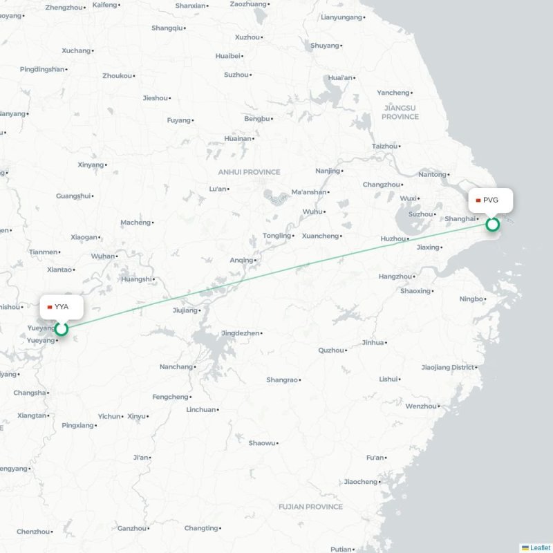 YYA - PVG route map