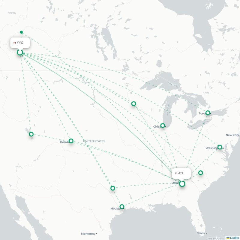 YYC - ATL route map