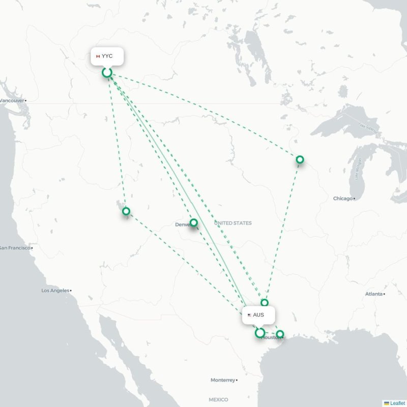 YYC - AUS route map