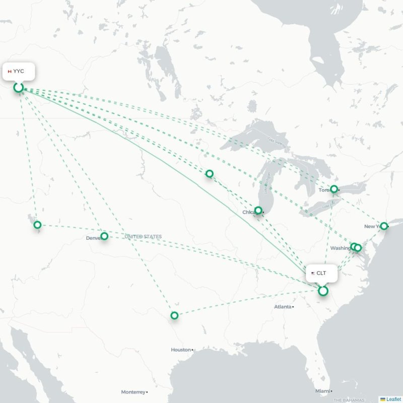 YYC - CLT route map