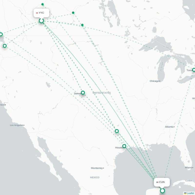 YYC - CUN route map