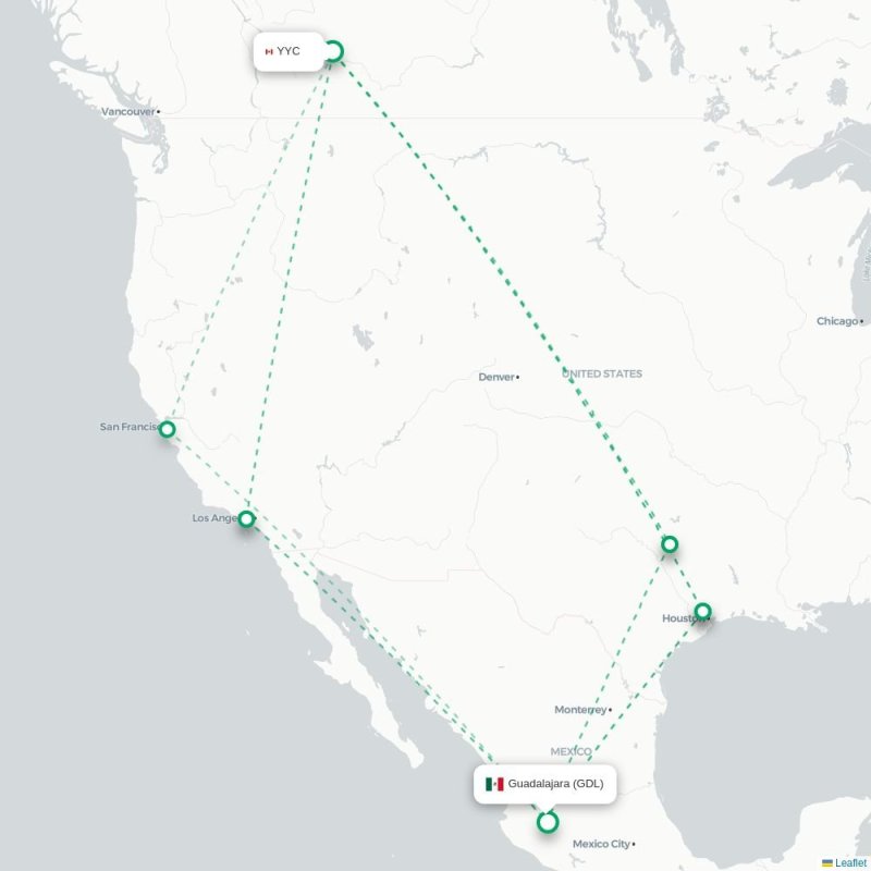 YYC - GDL route map