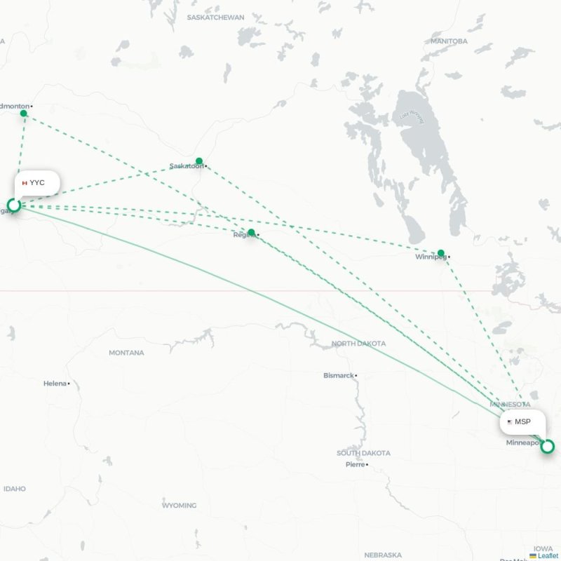 YYC - MSP route map
