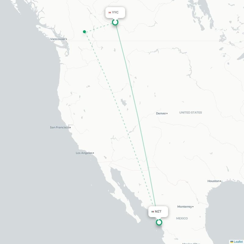 YYC - MZT route map