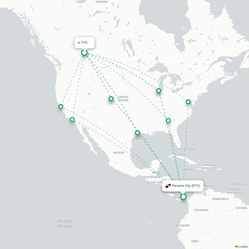 YYC - PTY route map