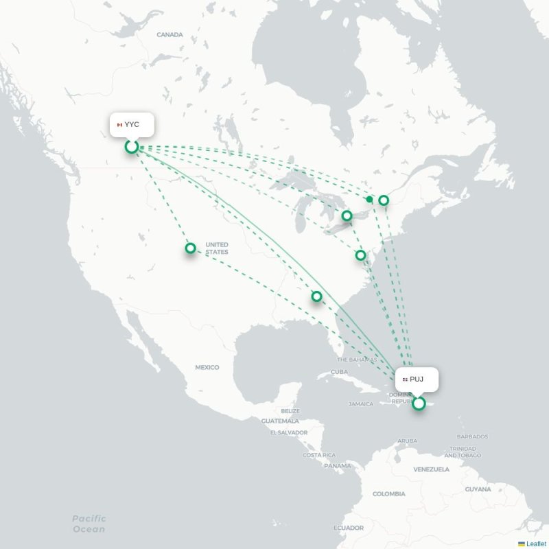 YYC - PUJ route map