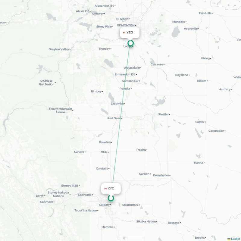 YYC - YEG route map