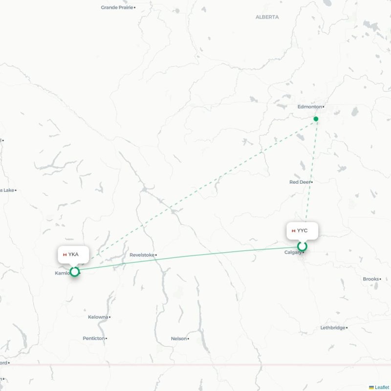YYC - YKA route map