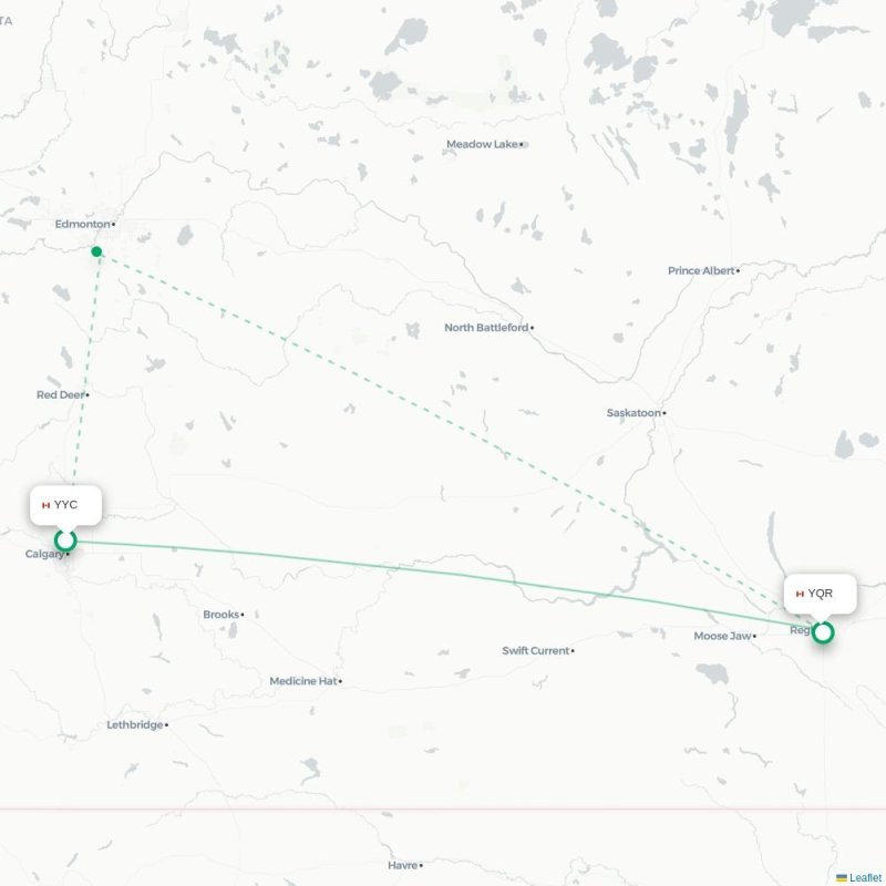 YYC - YQR route map