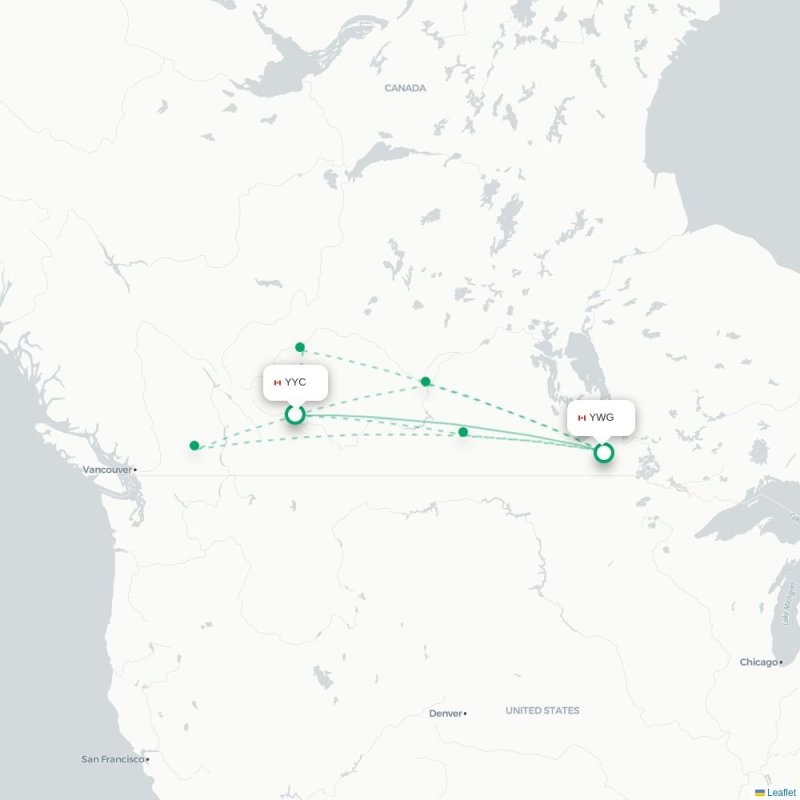 YYC - YWG route map