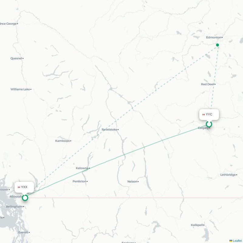 YYC - YXX route map