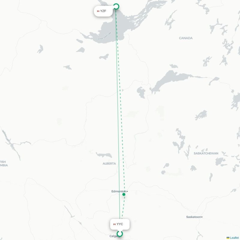 YYC - YZF route map