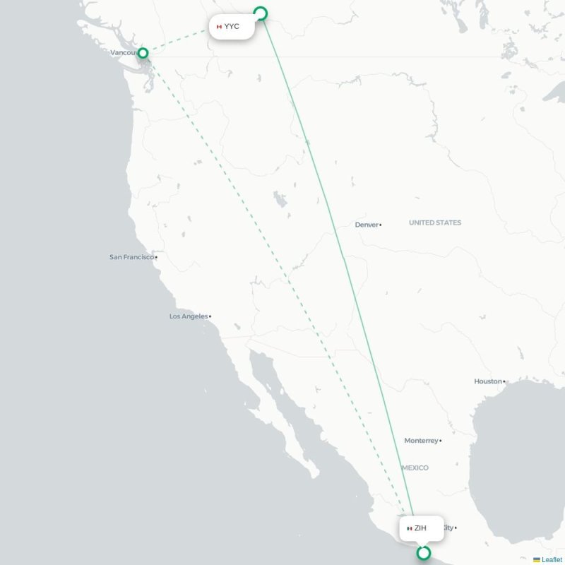 YYC - ZIH route map