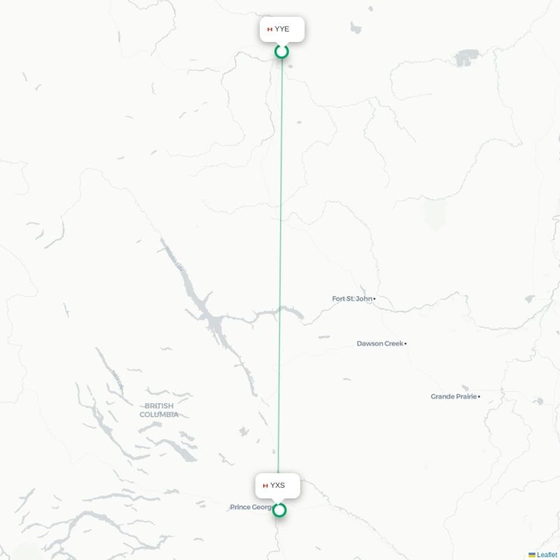 YYE - YXS route map