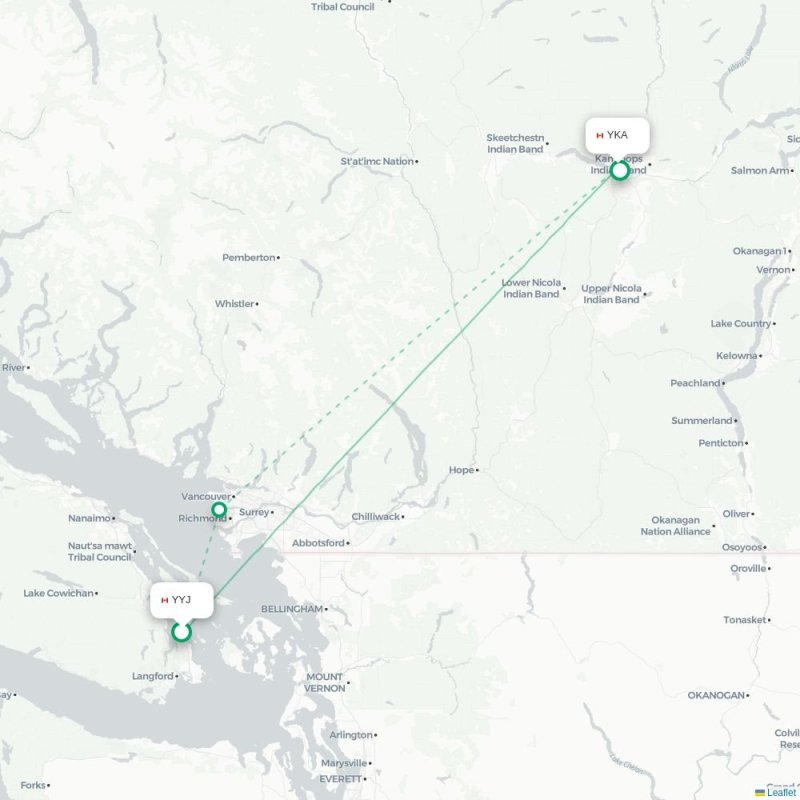 YYJ - YKA route map