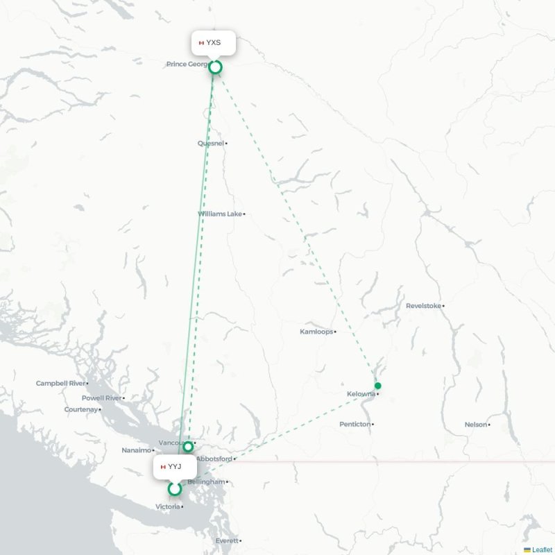 YYJ - YXS route map