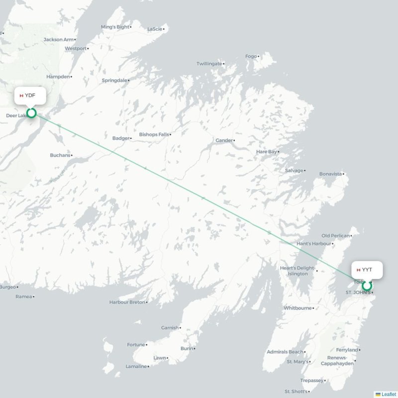 YYT - YDF route map