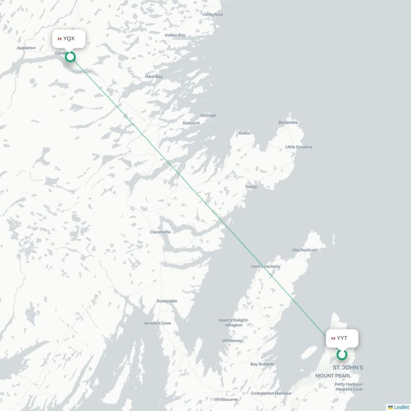 YYT - YQX route map