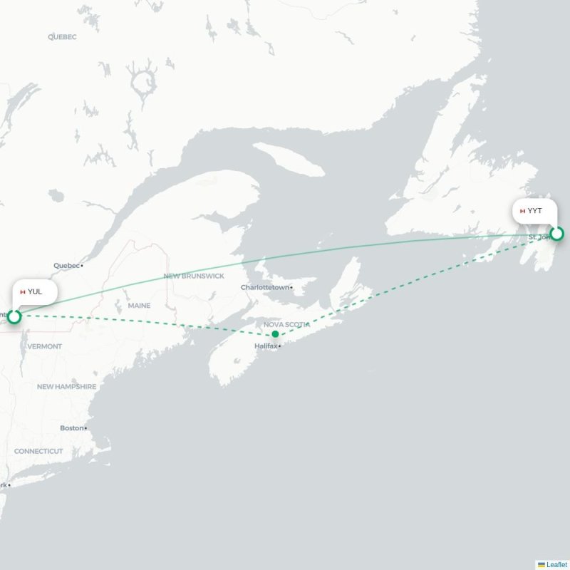 YYT - YUL route map