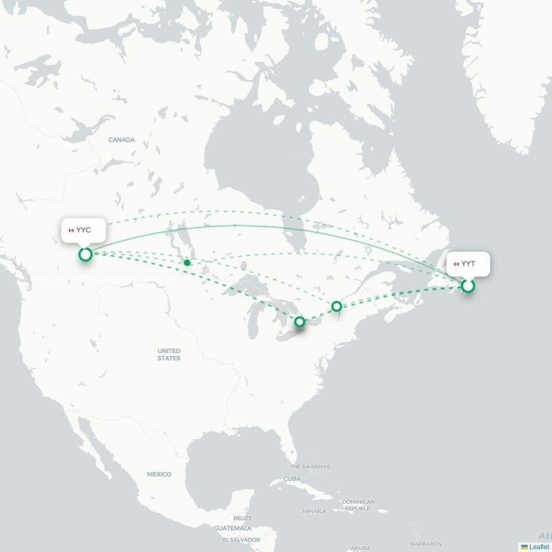 YYT - YYC route map