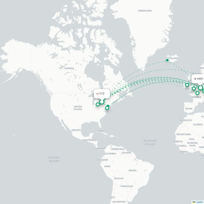 YYZ - AMS route map
