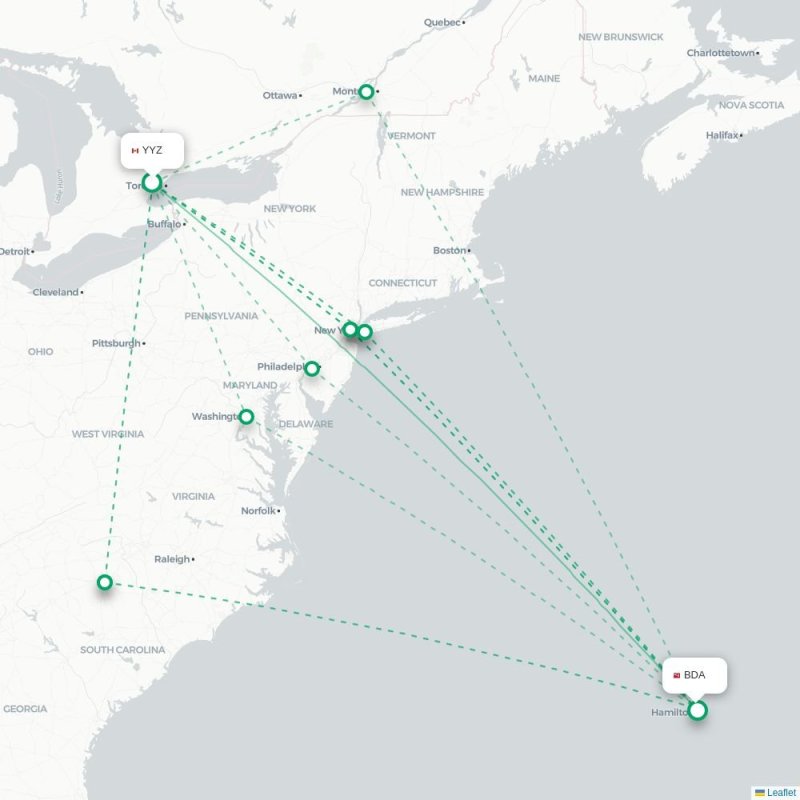 YYZ - BDA route map