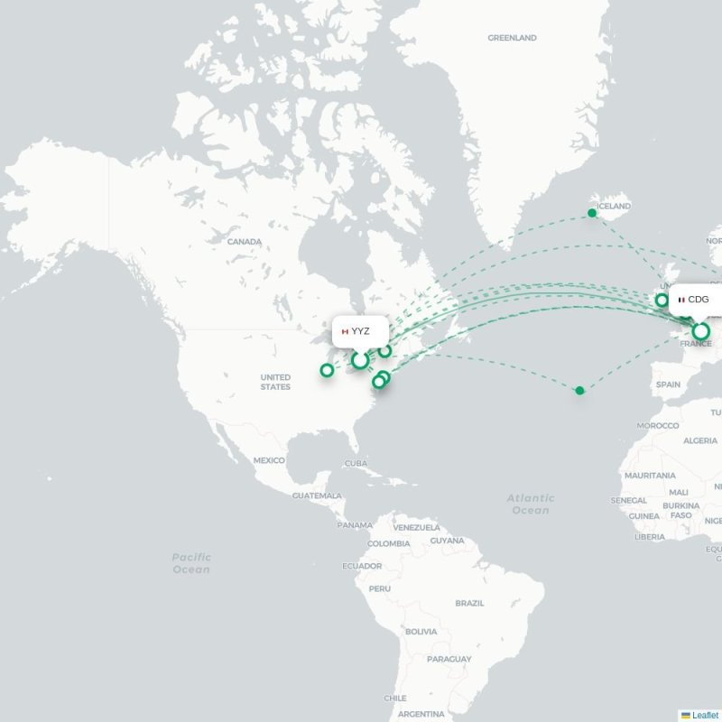 YYZ - CDG route map