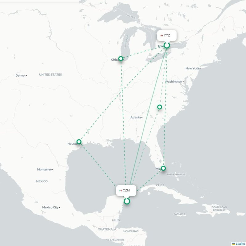 YYZ - CZM route map