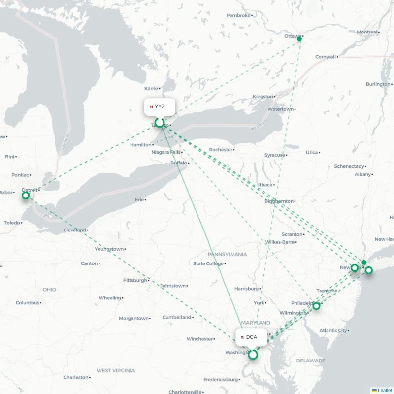 YYZ - DCA route map