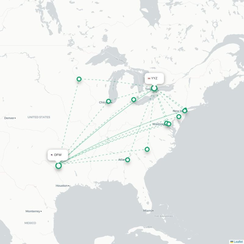 YYZ - DFW route map