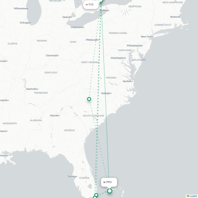 YYZ - FPO route map