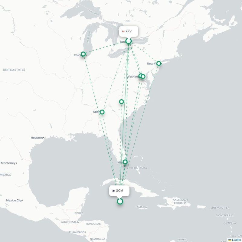 YYZ - GCM route map