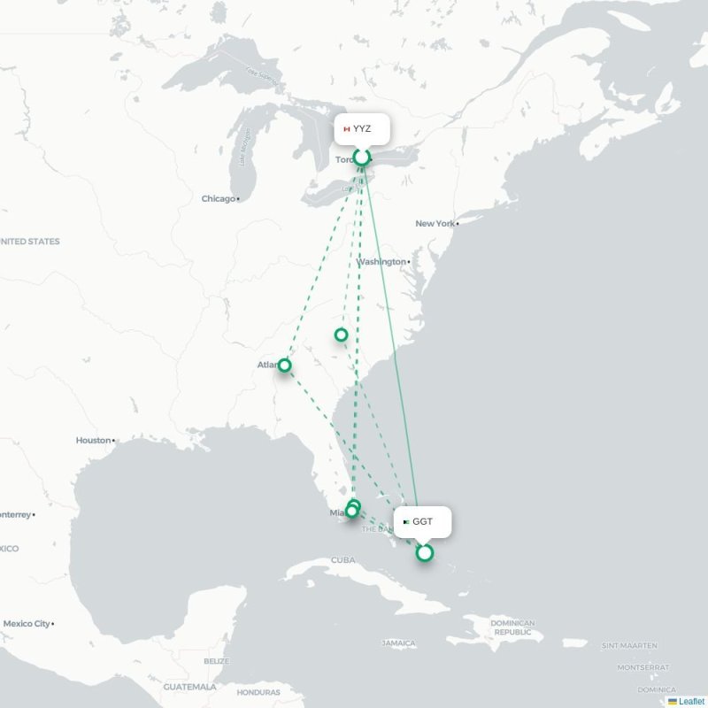 YYZ - GGT route map