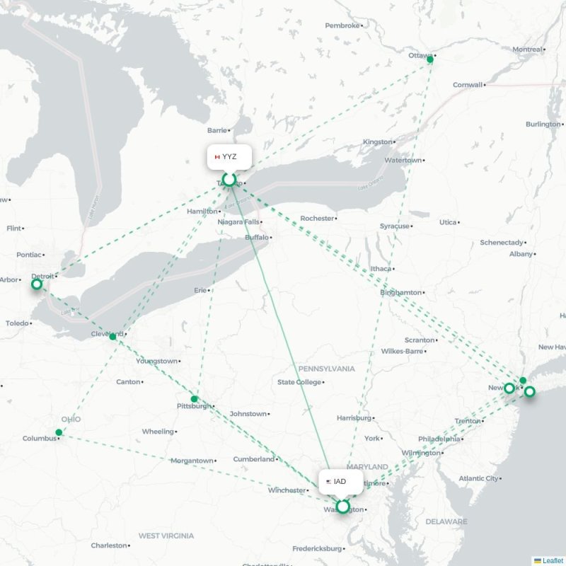 YYZ - IAD route map
