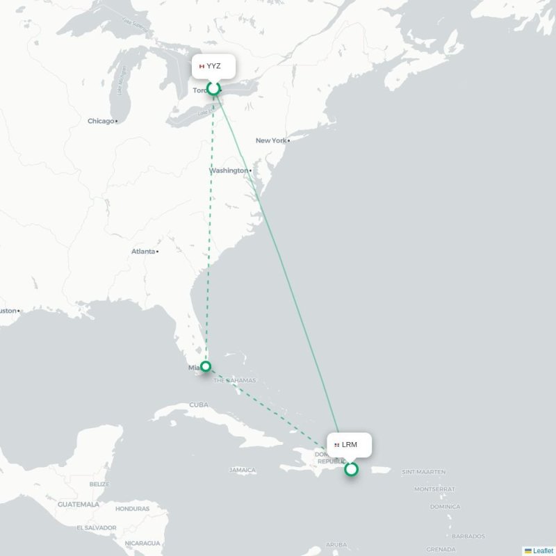 YYZ - LRM route map