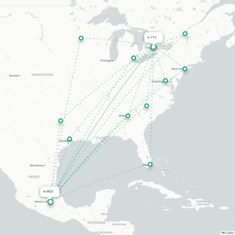 YYZ - MEX route map